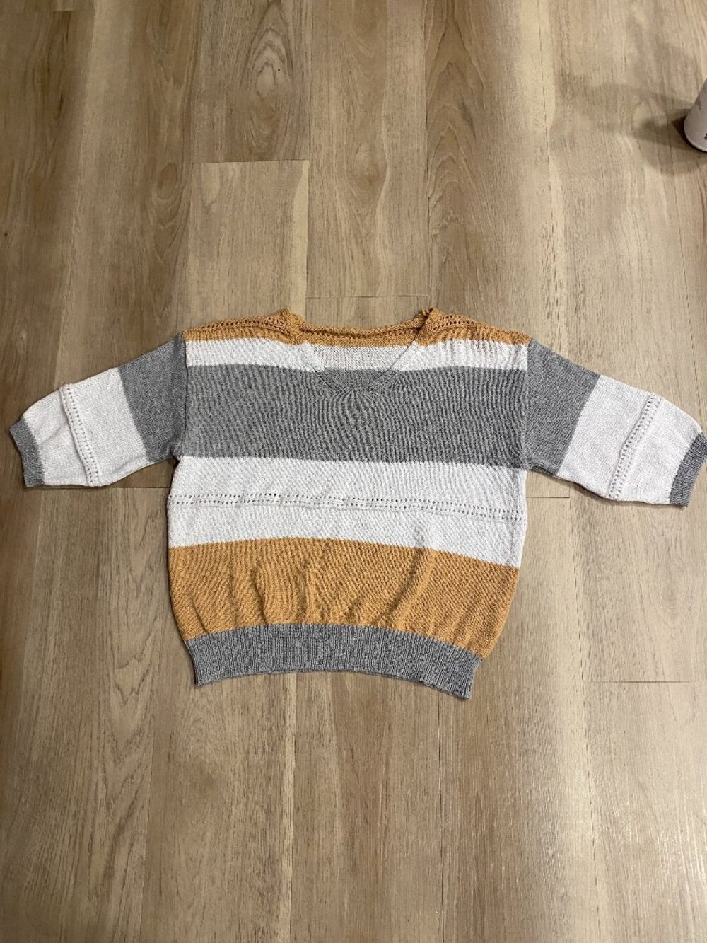 Boho Striped Knit Sweater S | Cropped Cozy Soft Pullover Neutral Beachy Vibe